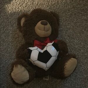 Kellytoy Brown and Black Stuffed Teddy Bear with Soccer Heart
